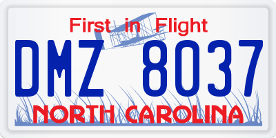 NC license plate DMZ8037