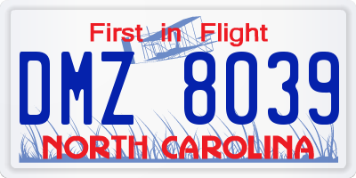 NC license plate DMZ8039