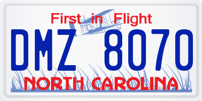 NC license plate DMZ8070