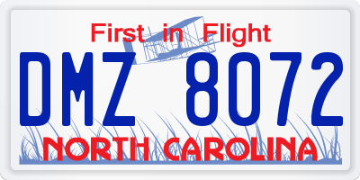 NC license plate DMZ8072