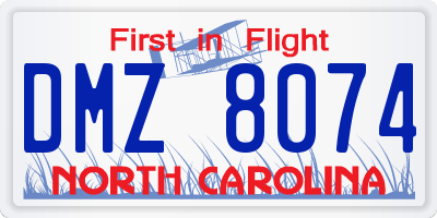 NC license plate DMZ8074