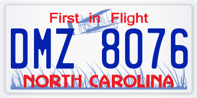 NC license plate DMZ8076