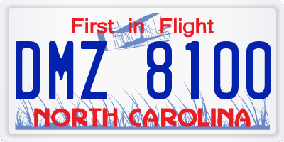 NC license plate DMZ8100