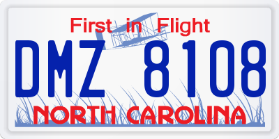 NC license plate DMZ8108