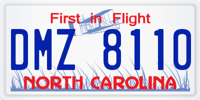 NC license plate DMZ8110