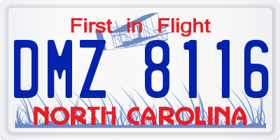 NC license plate DMZ8116