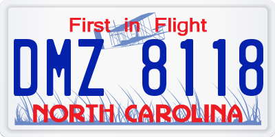 NC license plate DMZ8118