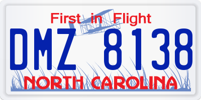 NC license plate DMZ8138