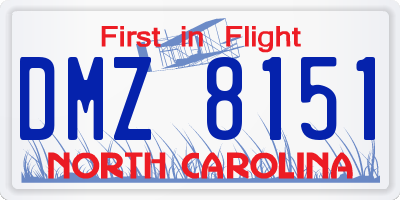 NC license plate DMZ8151