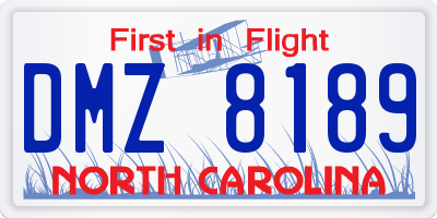 NC license plate DMZ8189