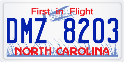 NC license plate DMZ8203