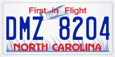 NC license plate DMZ8204