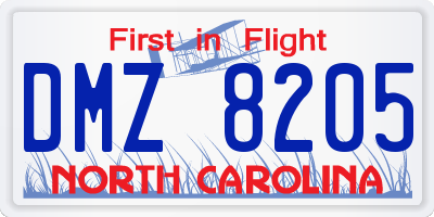 NC license plate DMZ8205