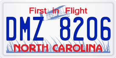 NC license plate DMZ8206