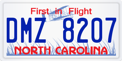 NC license plate DMZ8207