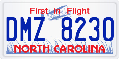 NC license plate DMZ8230