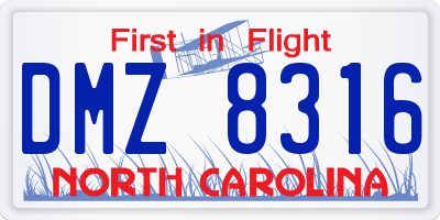 NC license plate DMZ8316