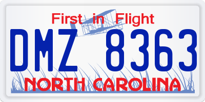 NC license plate DMZ8363