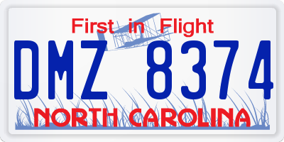 NC license plate DMZ8374