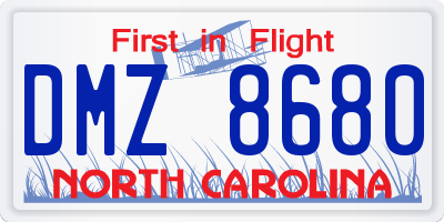 NC license plate DMZ8680