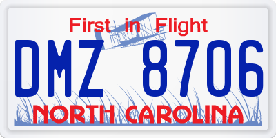 NC license plate DMZ8706