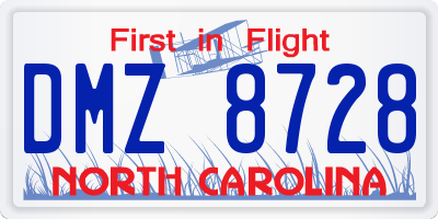 NC license plate DMZ8728