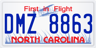NC license plate DMZ8863