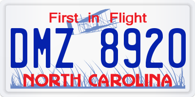 NC license plate DMZ8920
