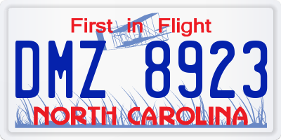 NC license plate DMZ8923
