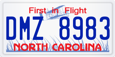 NC license plate DMZ8983