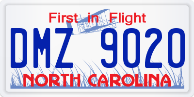 NC license plate DMZ9020