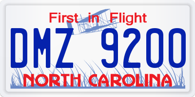 NC license plate DMZ9200