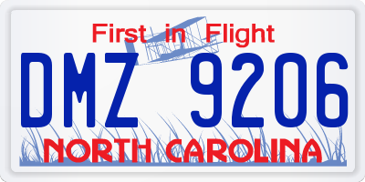 NC license plate DMZ9206