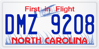 NC license plate DMZ9208