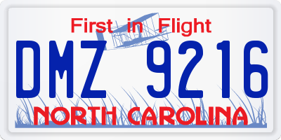 NC license plate DMZ9216