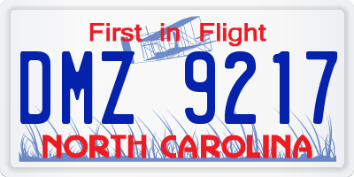 NC license plate DMZ9217