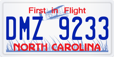 NC license plate DMZ9233
