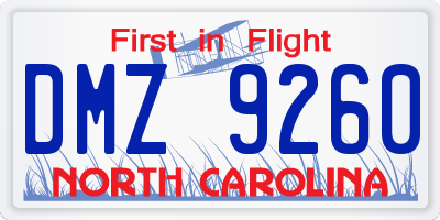NC license plate DMZ9260