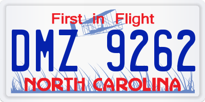 NC license plate DMZ9262