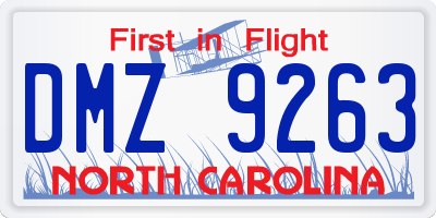 NC license plate DMZ9263