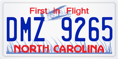 NC license plate DMZ9265