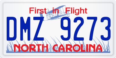 NC license plate DMZ9273