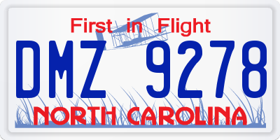 NC license plate DMZ9278