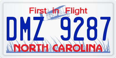 NC license plate DMZ9287