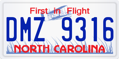 NC license plate DMZ9316