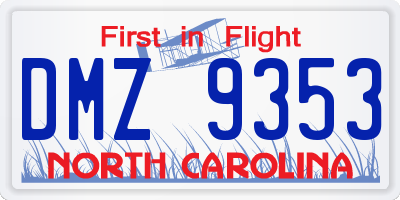 NC license plate DMZ9353