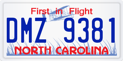 NC license plate DMZ9381