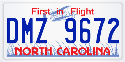 NC license plate DMZ9672