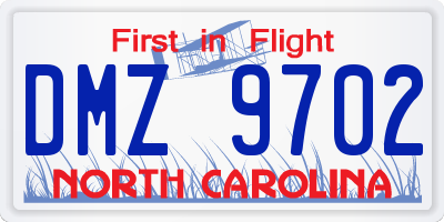 NC license plate DMZ9702