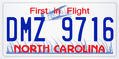 NC license plate DMZ9716